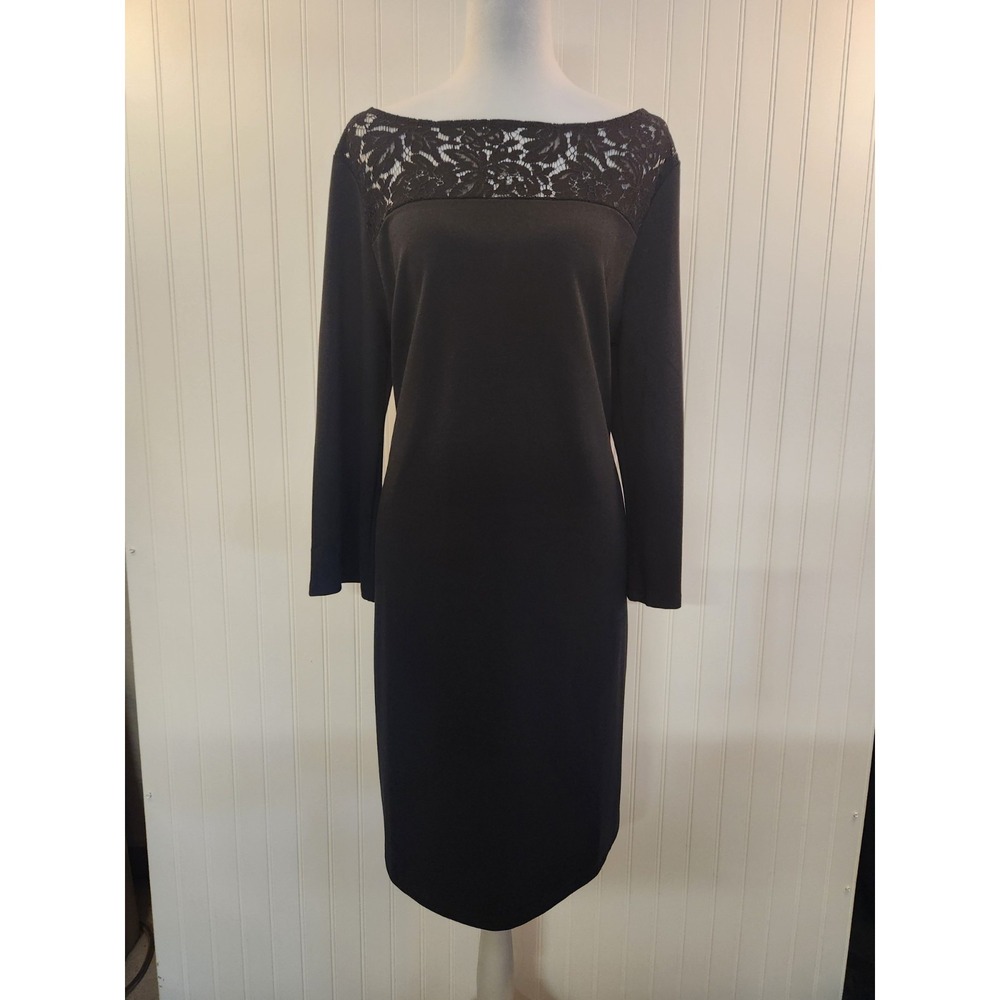 Gap Women's Black Bell Sleeve Lace Neck Shift Dress Size L Whimsical Romantic